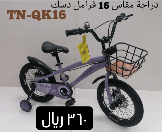 صورة دراجة راكون بسلة أمامية ودواليب مساعدة مقاس 18و16و14 كفر هواء